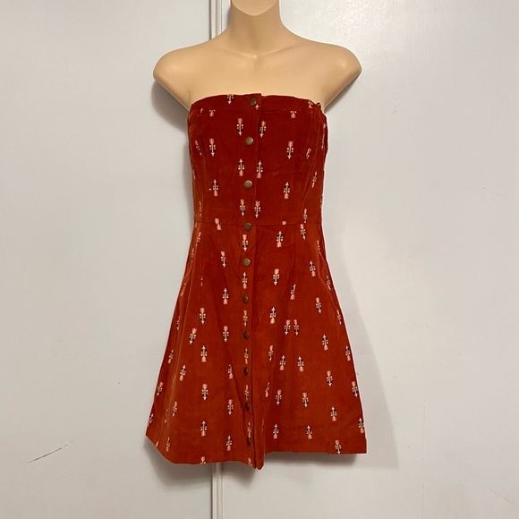 New Renamed Dress Size Small Corduroy Arrows Print Strapless Button up Snaps new - Picture 1 of 9